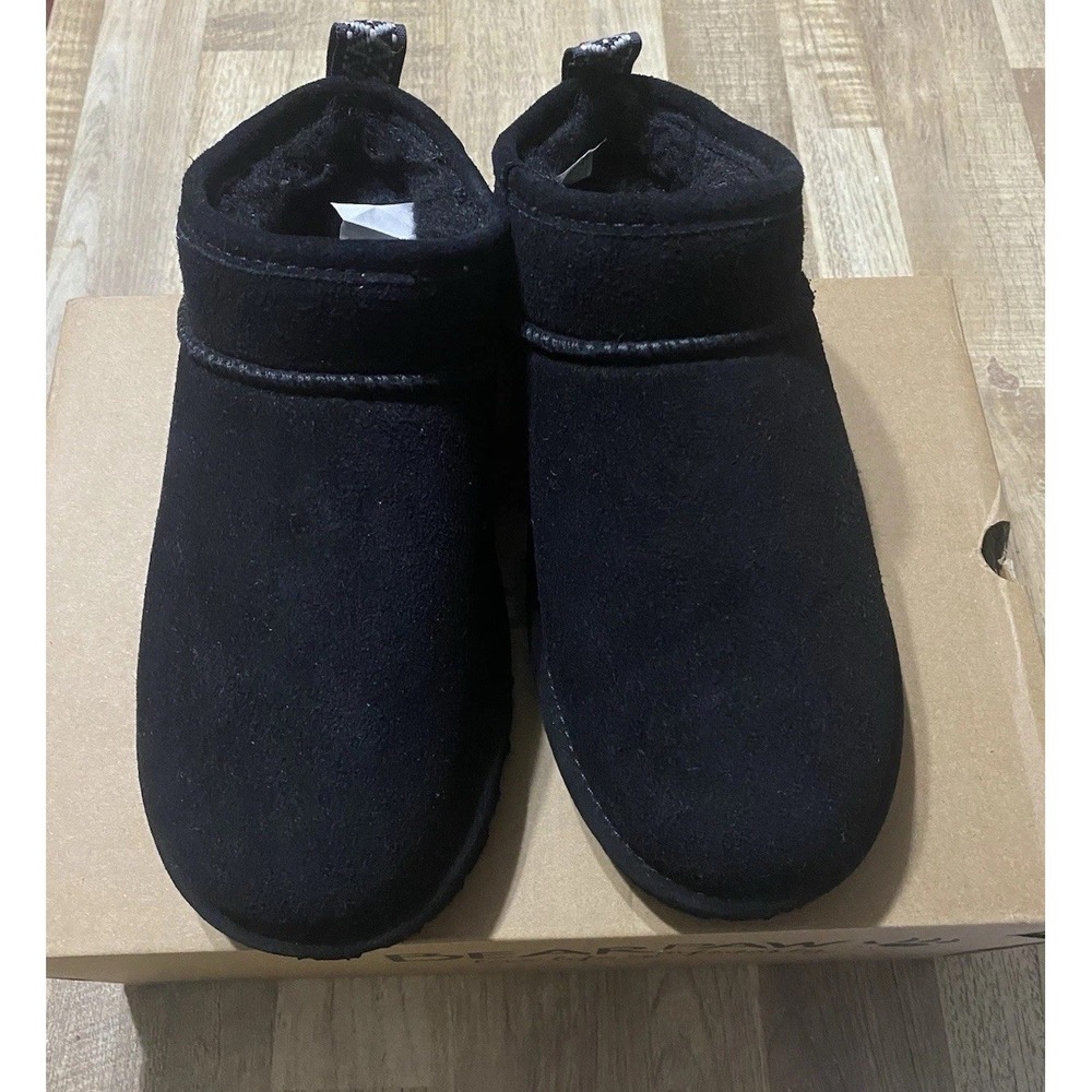 BEARPAW Kam Women's Slip On Slippers Size 7M Black Suede Water Repellent Bootie